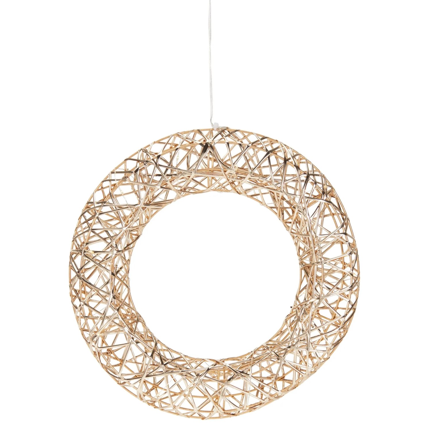 Věnec s LED, zlatý, 30 x 7 x 30 cm