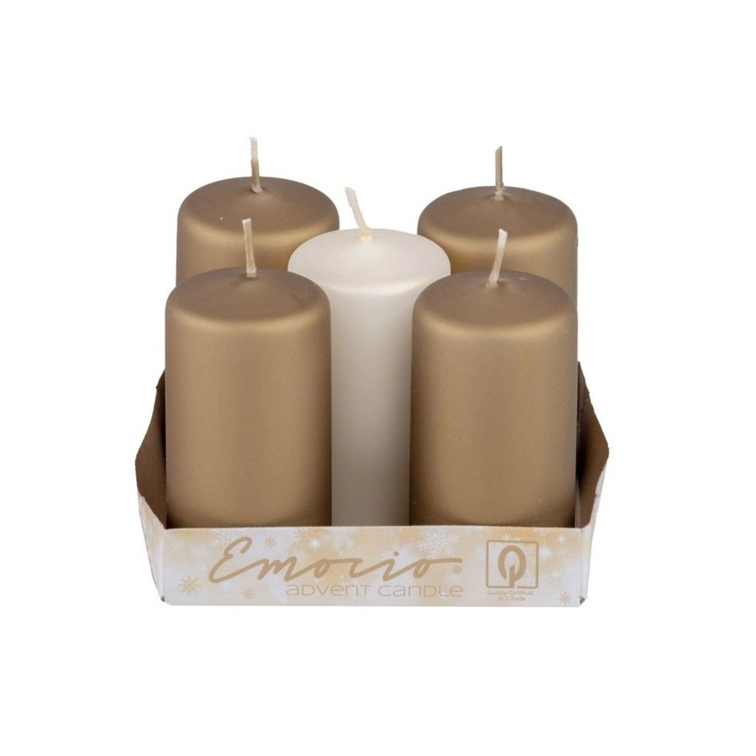 Emocio Svíčka válcová metal mat, mix zelená+krémová, 40 x 75 mm, 5 ks