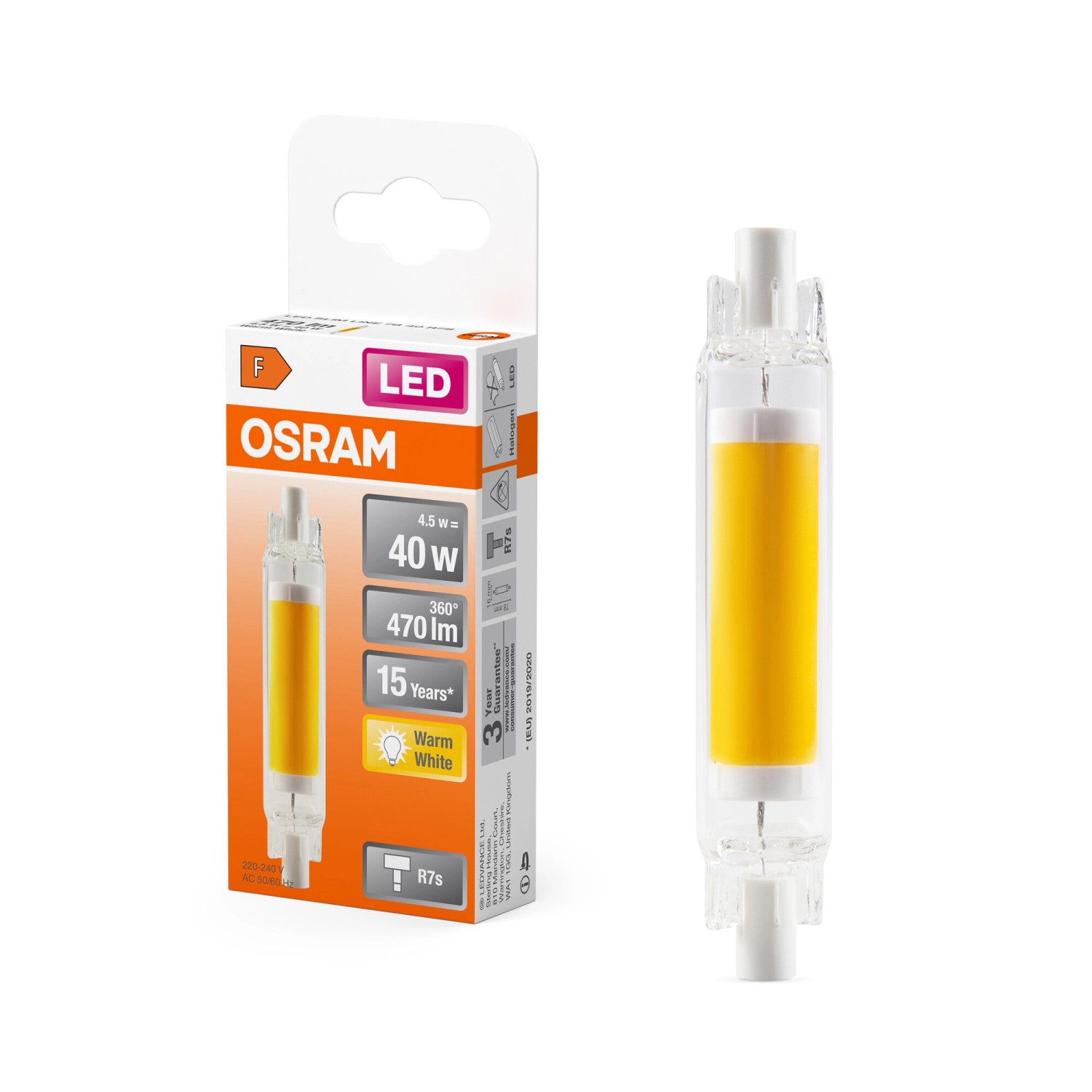 OSRAM Žárovka LED Slim Line R7S Glas 4,5W 470lm 2700K