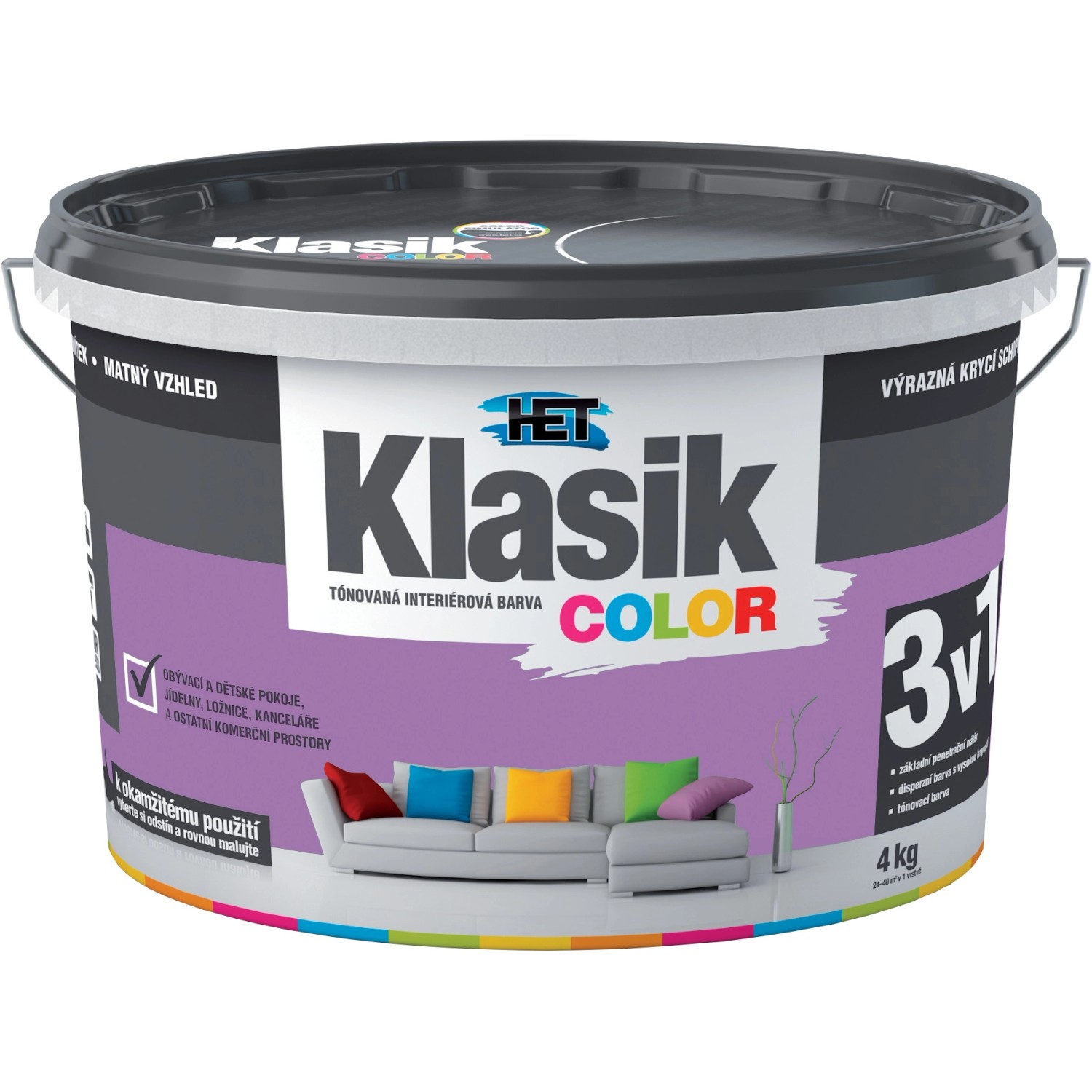 HET Klasik COLOR Tónovaná interiérová barva KC 0347 fialová šeříková, 4 kg