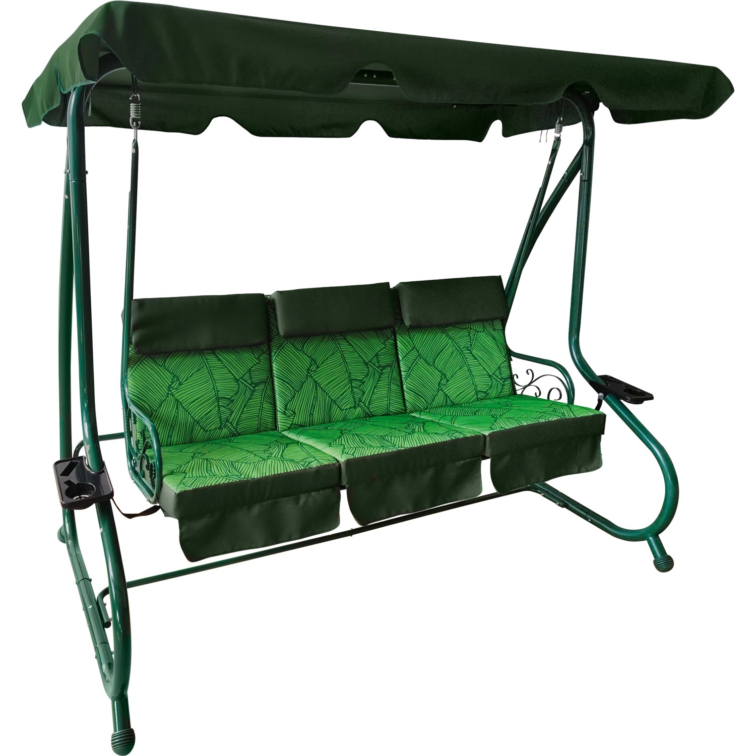 Hollywoodská houpačka Talca 3místná, motiv květin antracit/zelená, 124x204x170cm