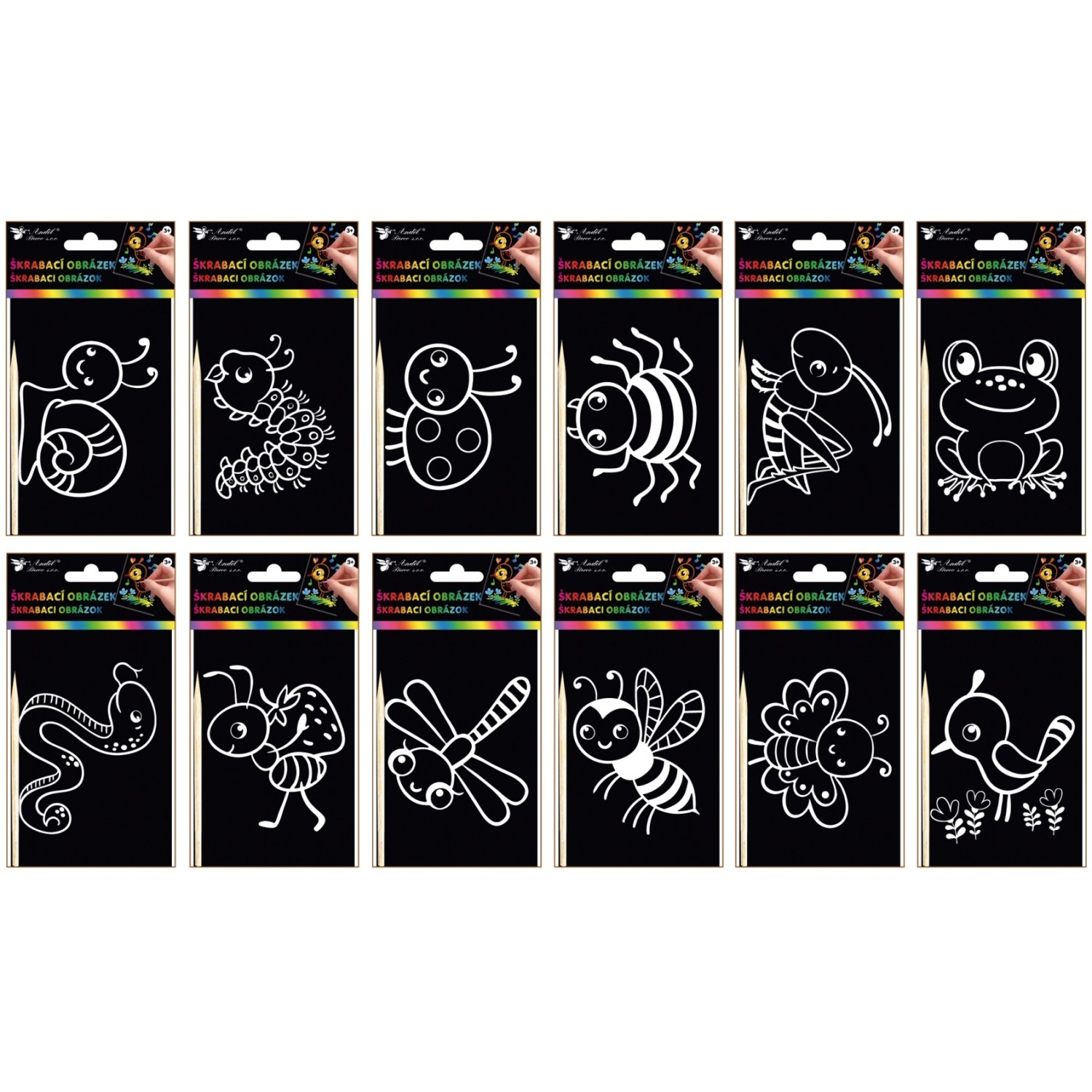 Anděl Přerov Škrábací obrázky, broučci 10,5 x 15,5 cm