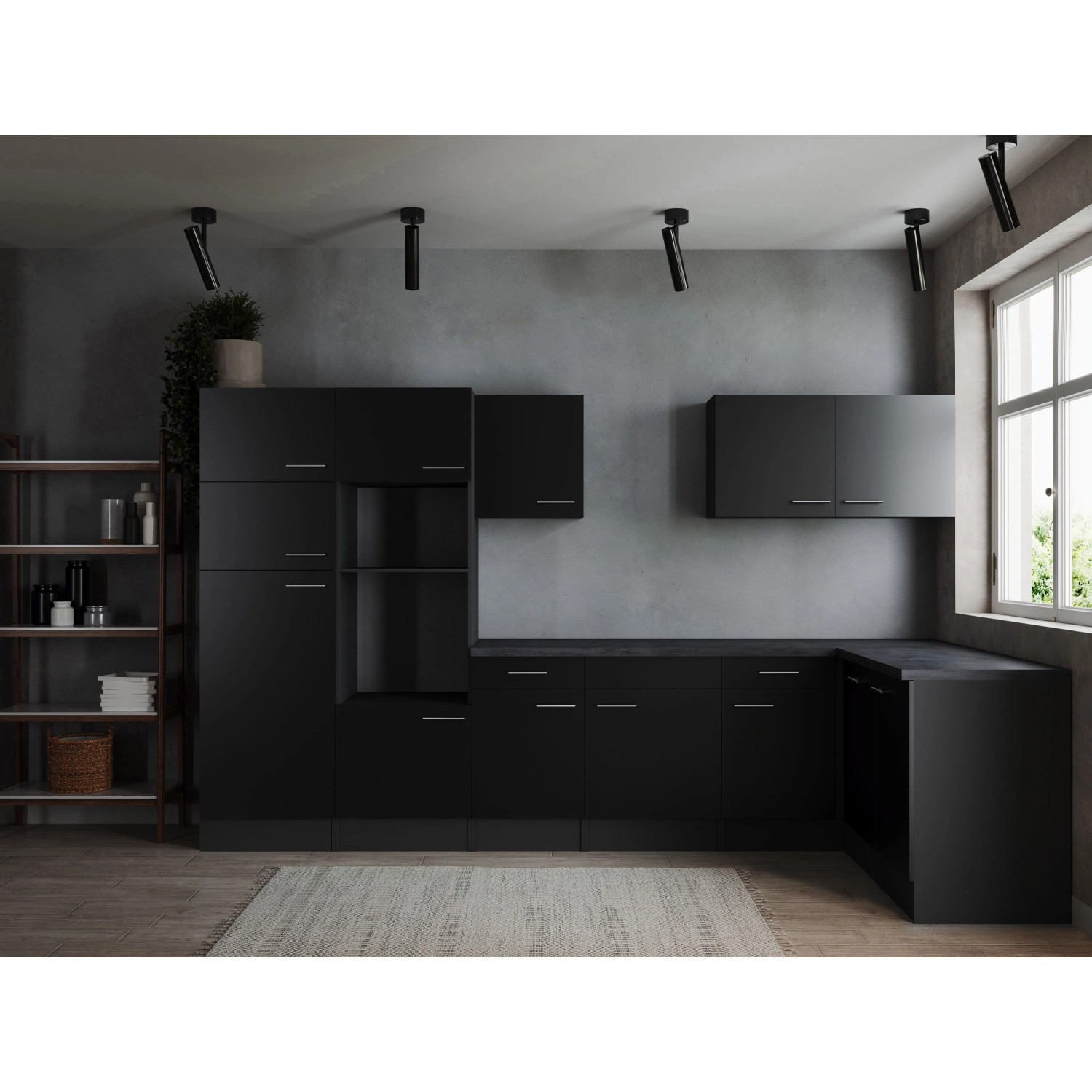 Respekta Kuchyně Oliver L černá/žula 340 cm - bez el. přístrojů