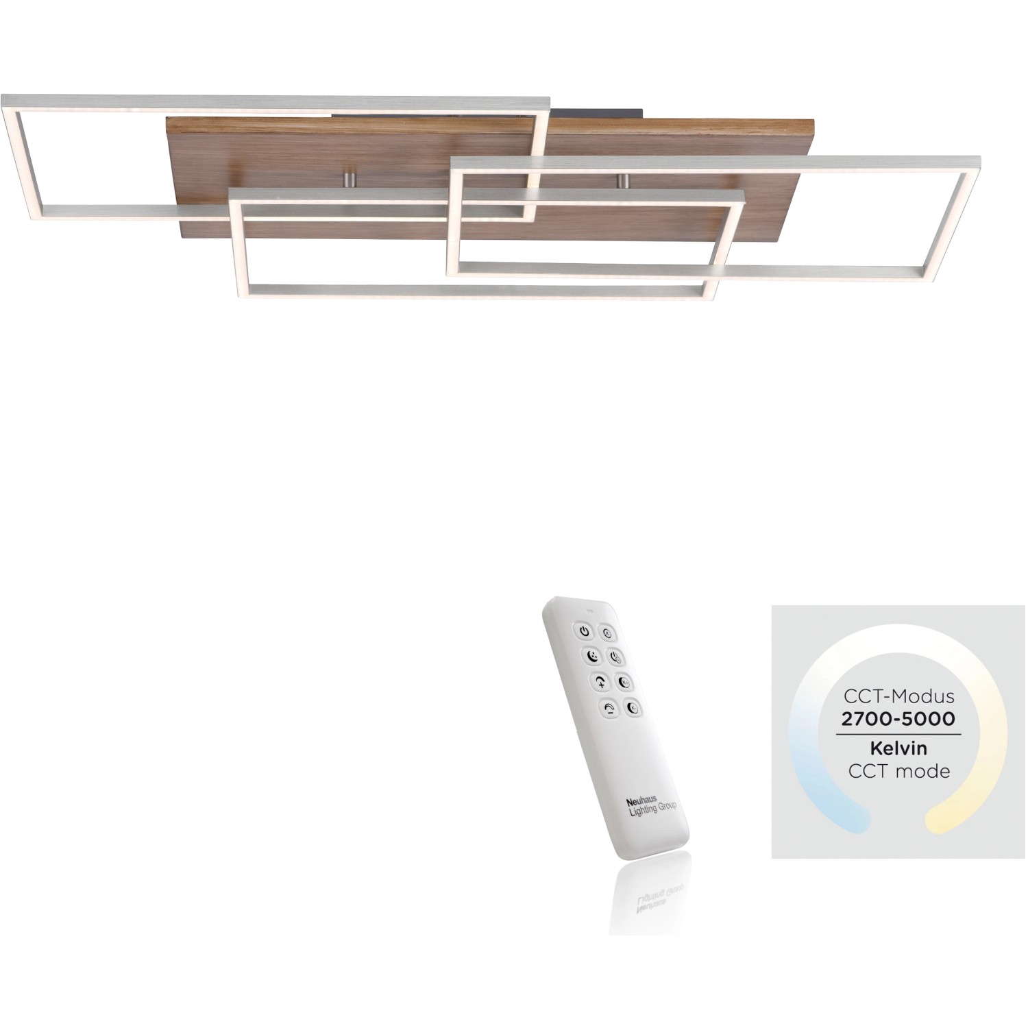 Paul Neuhaus Stropní LED svítidlo Palma, 36W, 4320lm, dekor dřeva, 82 x 50 cm