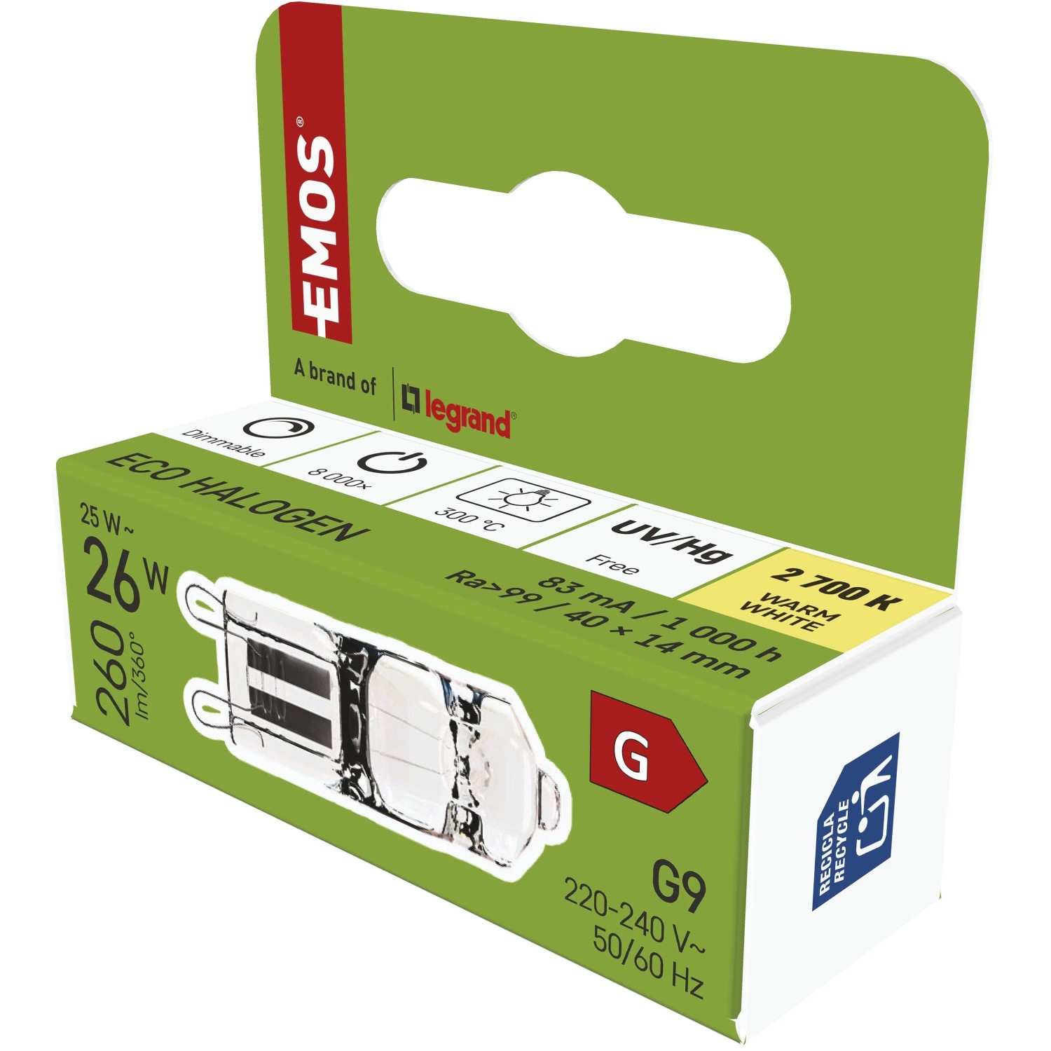 EMOS Halogenová žárovka JC 25W G9 2700K 260lm