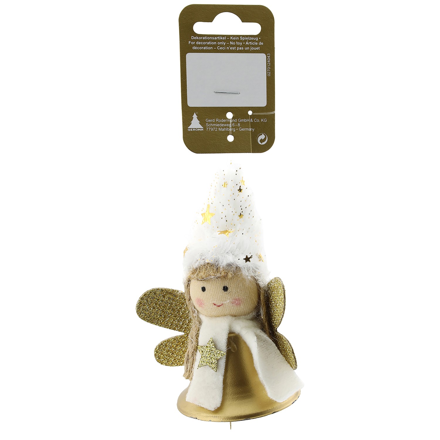 GEROMA Vánoční ozdoba andílek kov a látka zlatý pr. 5 x 8 x 10 cm