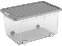 Úložný box W vysoký s víkem, 4 kolečka šedý 31,5 x 56,5 x 39 cm