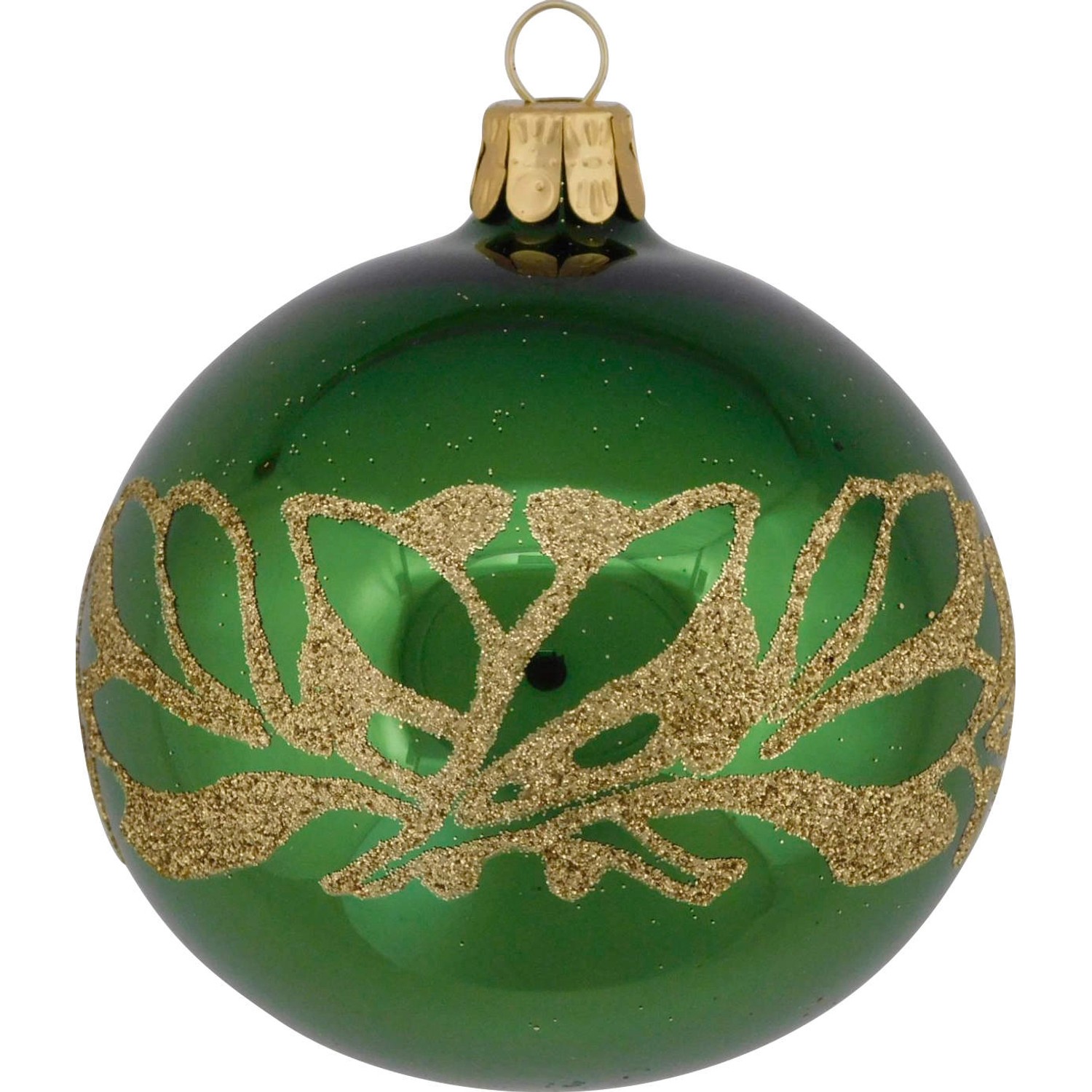 Ornex Vánoční ozdoba skleněná koule s větví zelená, 8 cm