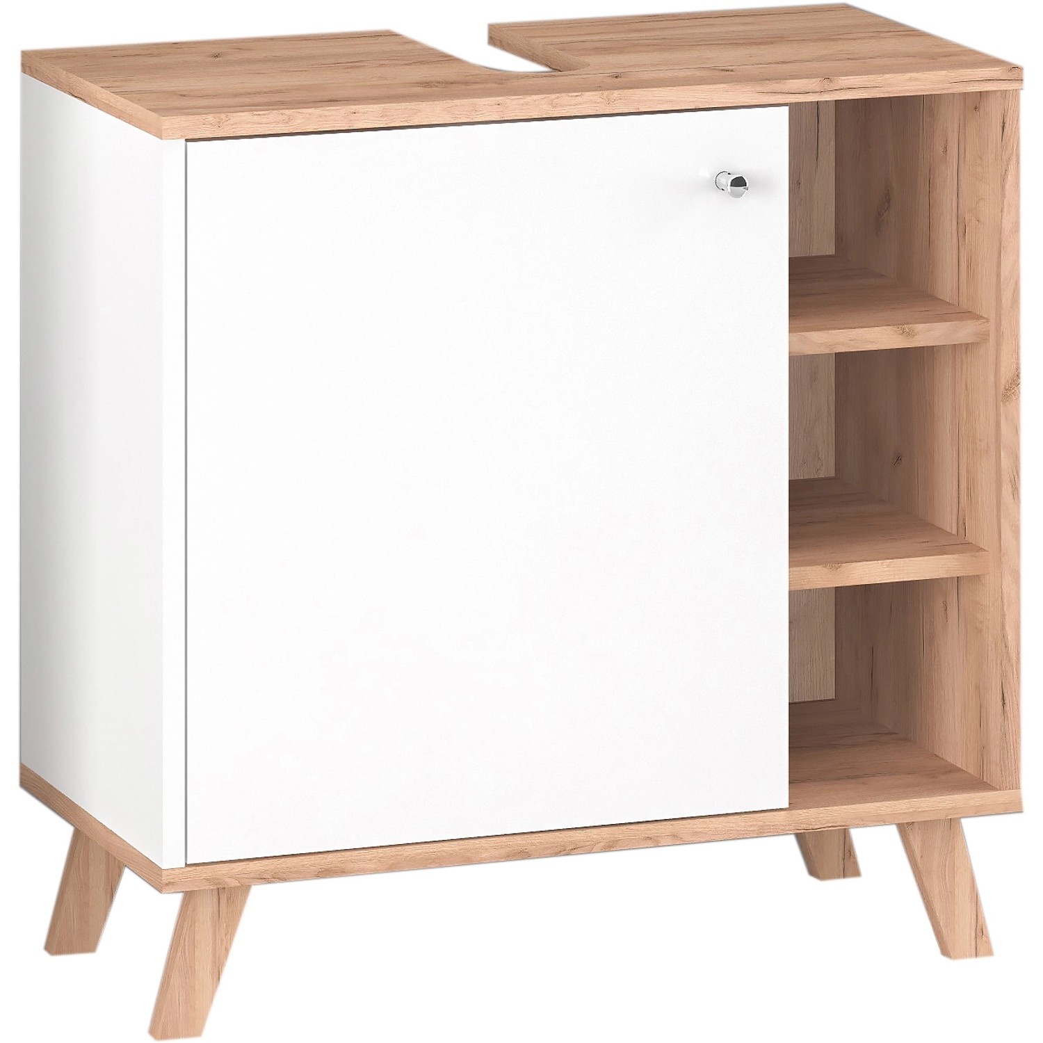 Astor Skříňka pod umyvadlo Sven, 1 dvířka, světlý dub/bílá, 65 x 60,5 x 33 cm