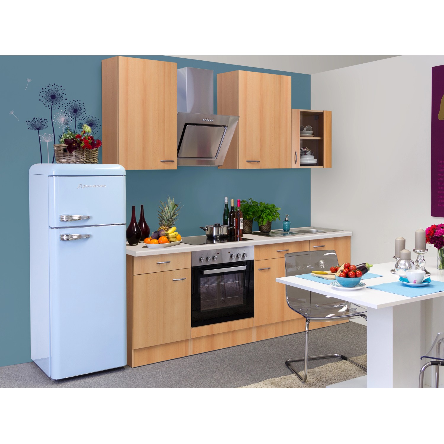 Flex-Well Kuchyně Nano 220 cm/typ 3 - trouba/varná deska/digestoř