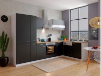 Respekta Kuchyně Malia L černá/ořech 310 cm-skl.d./kom.digestoř/myčka/lednice(2)