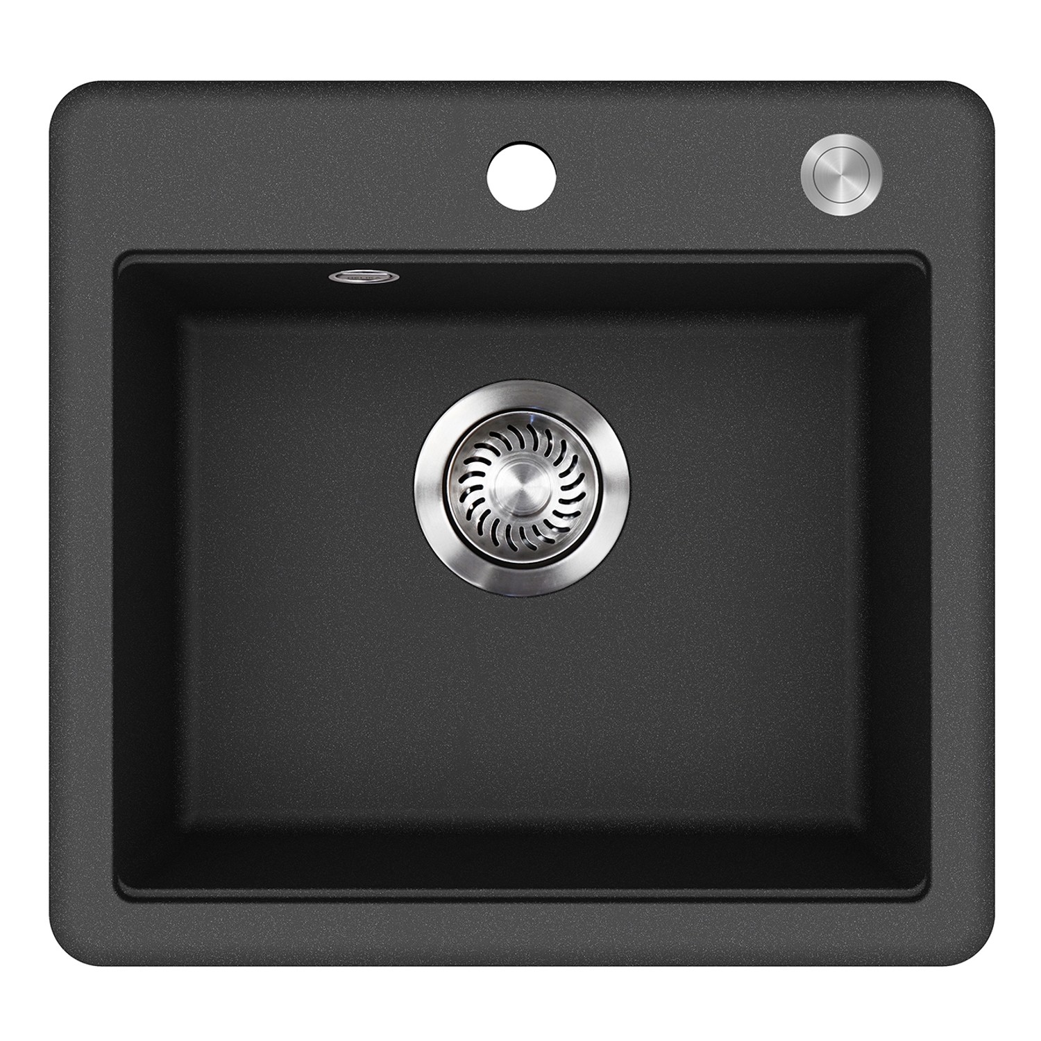 HELIKA Granitový dřez ESTA SQE100 černý metalický s ovládáním výpusti 47 x 44 cm