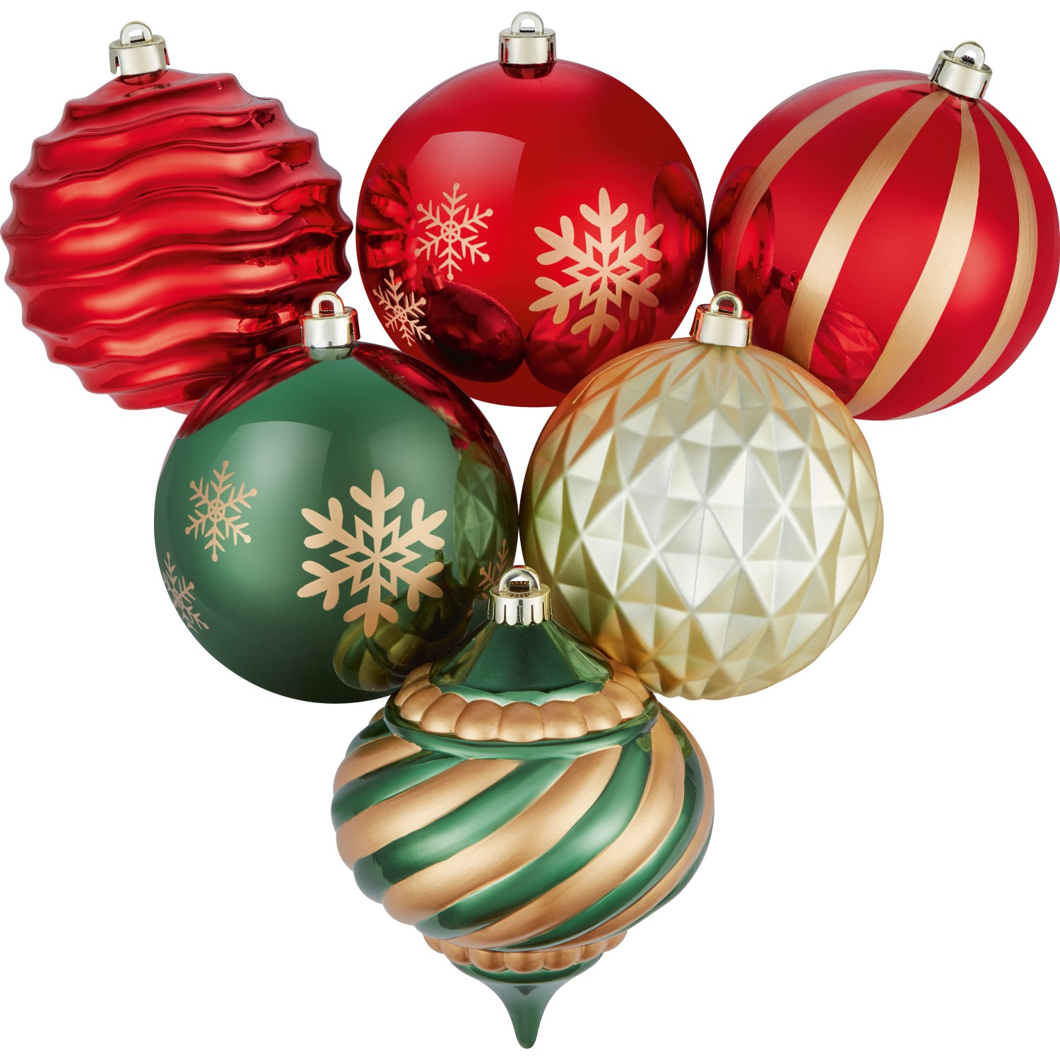 Sada ozdob na vánoční stromek, červená/bílá/zelená, 6dílná