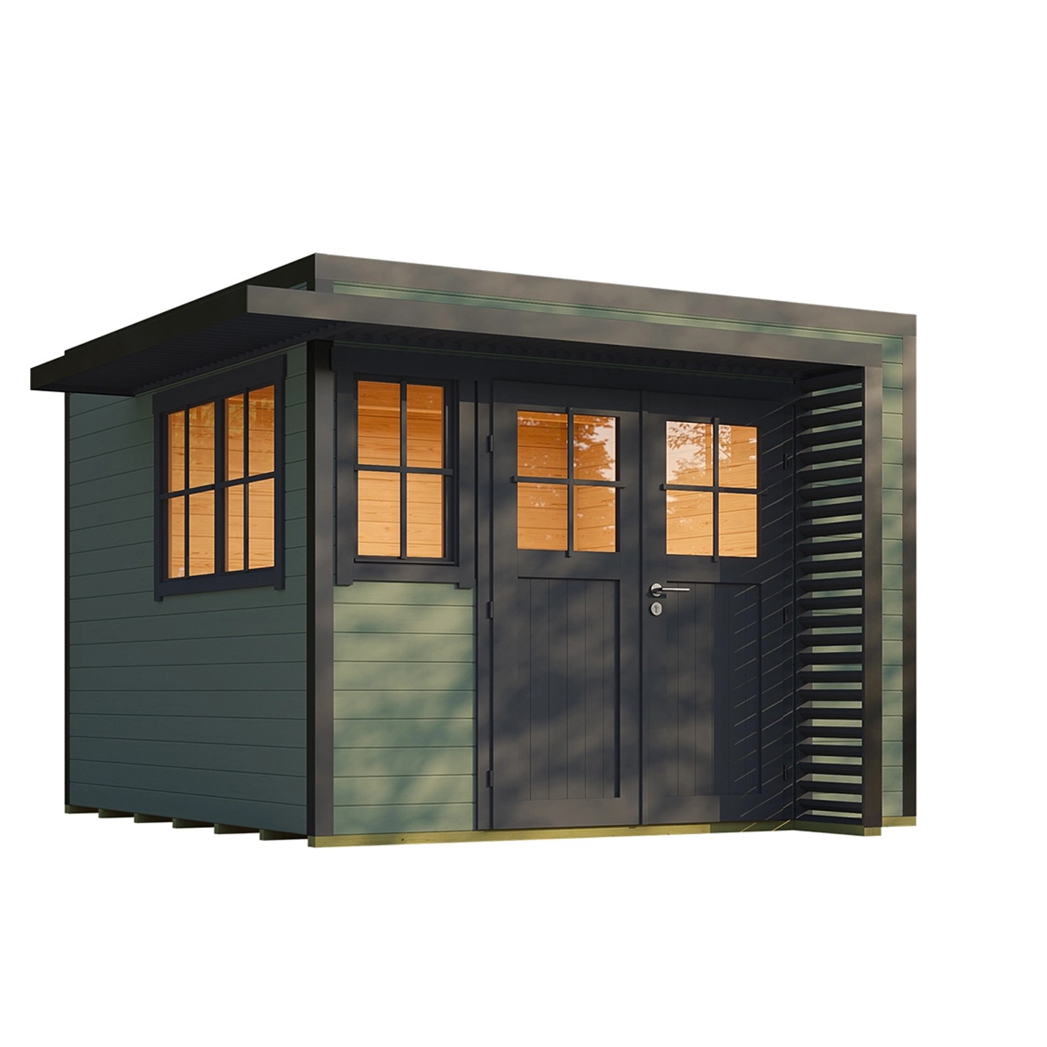 Weka Dřevěný zahradní domek Amberley 28mm V4, šedozelená-antracit, 300 x 300 cm