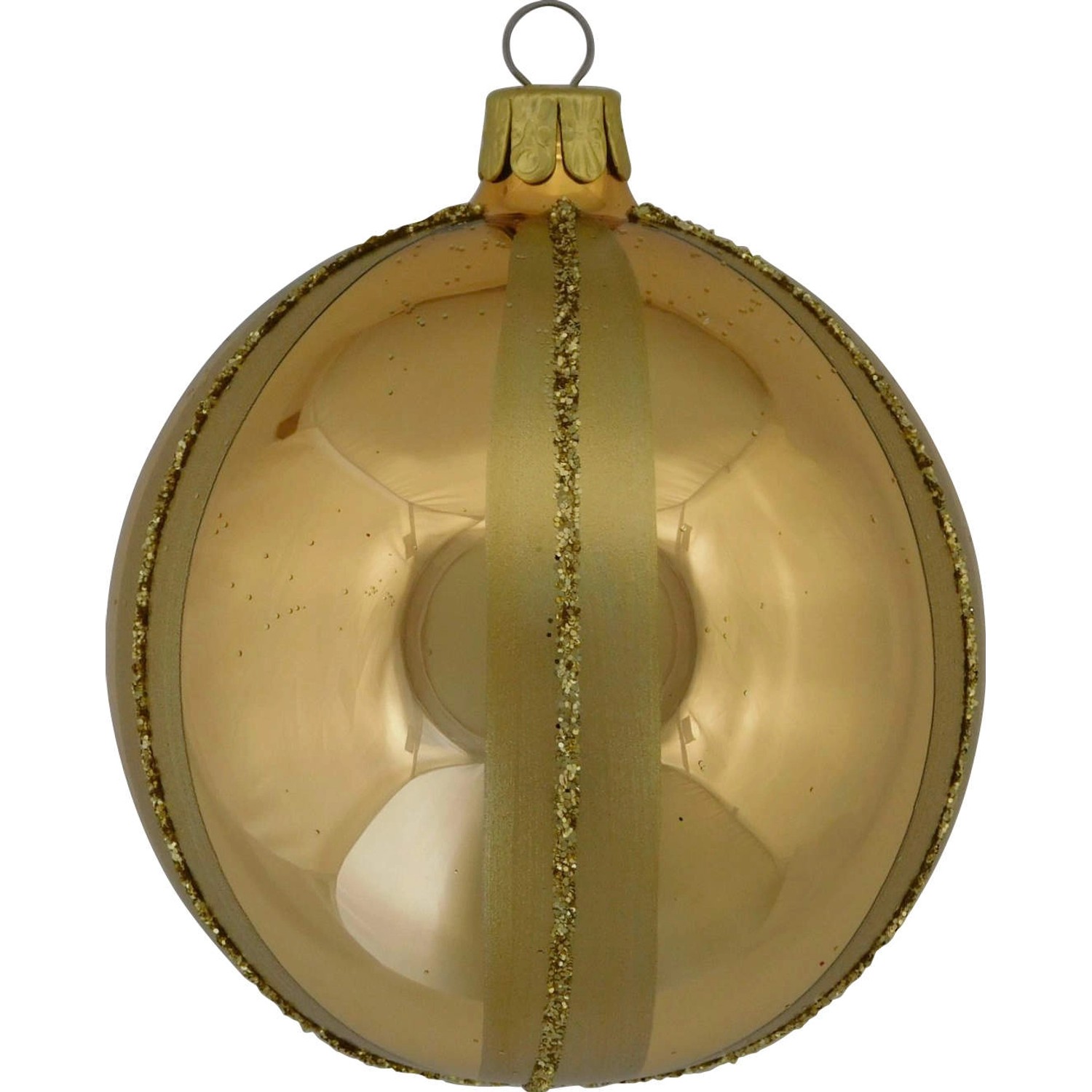 ORNEX Vánoční ozdoba skleněná koule se třpytivými pruhy zlatá, 8 cm