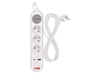 EMOS Zásuvková lišta s vypínačem, 3 zásuvky + 1xUSB-A + 1xUSB-C, bílo-šedá, 2 m