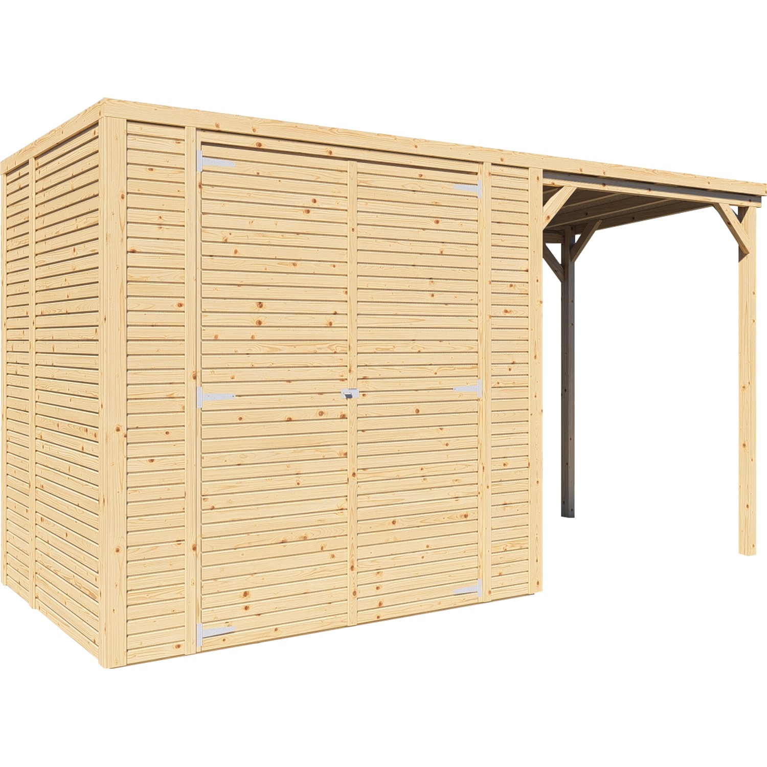 Bertilo Dřevěný domek na nářadí Box 2 Plus s přístavbou, přírodní, 373 x 157 cm