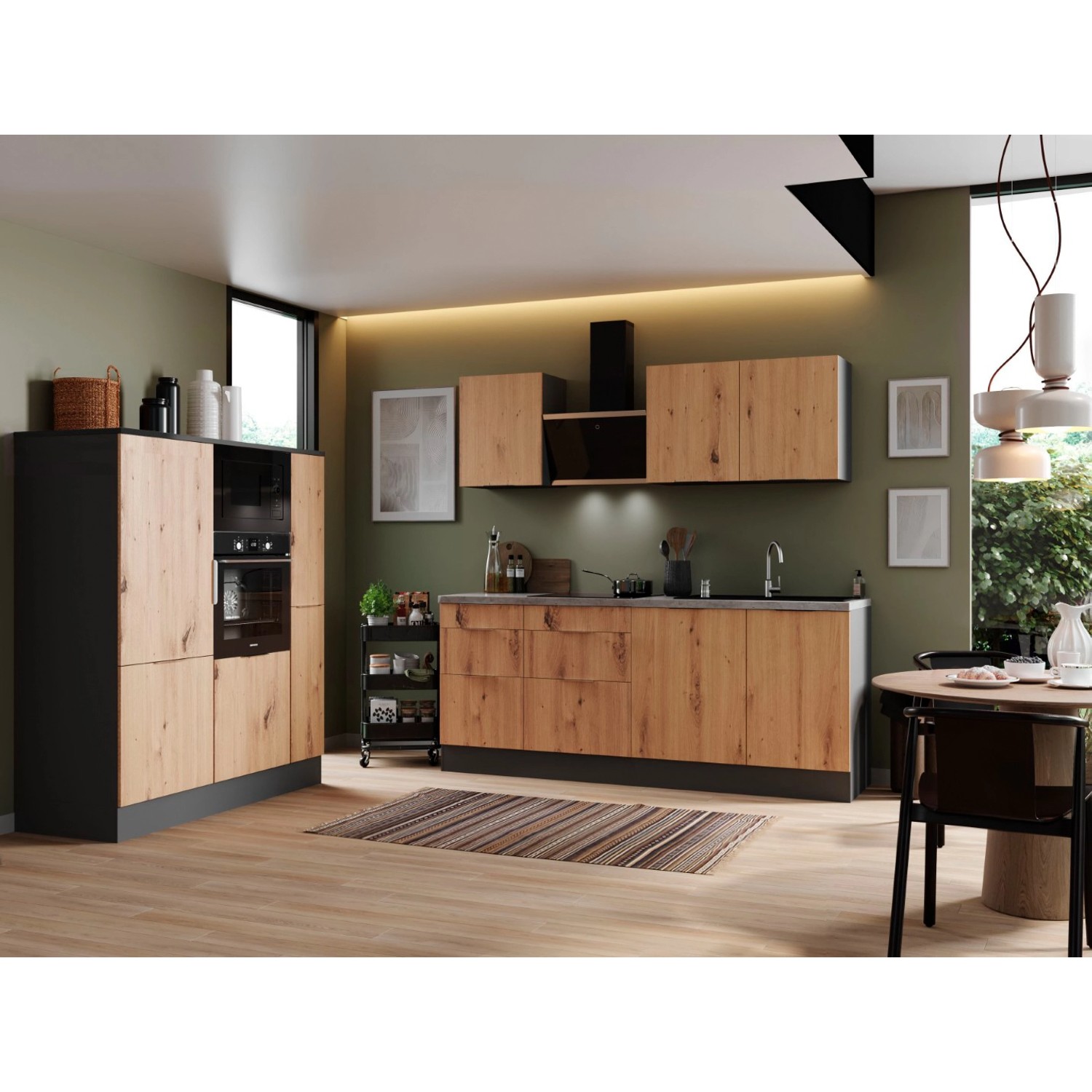 Respekta Kuchyně Elisabeth dub/šedá 370 cm-trouba/skl.d./dig./led./myčka/mik.