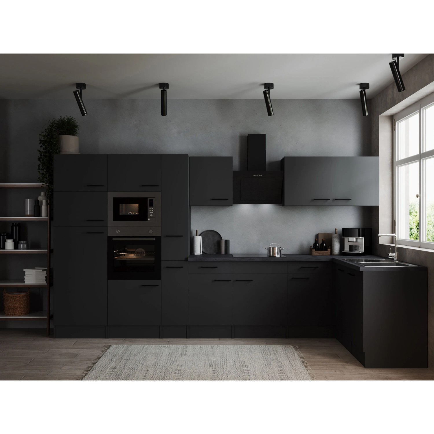 Respekta Kuchyně Oliver L šedá m./žula 370 cm-trouba/skl.d./dig./myčka/led./mik.