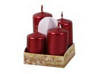 NOHEL GARDEN Svíčky adventní stupňovité, metalické červené, 4 ks, 6-9 cm