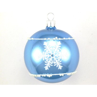 Ornex Vánoční ozdoba skleněná koule s vločkou metalická modrá, 7 cm