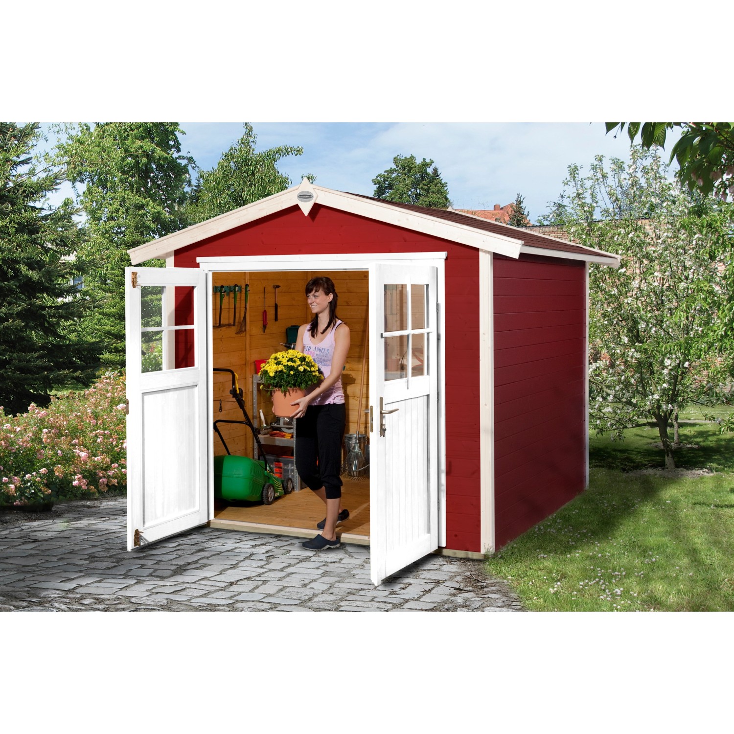 OBI Dřevěný zahradní domek Monza B švédská červená/bílá, 205 x 209 cm