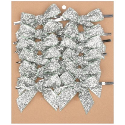 Mašle stříbrná třpytivá, 12 ks, 8 cm