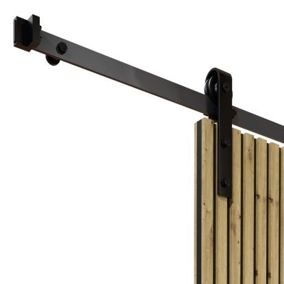 Kompletní sada posuvných dveří Radex akustický panel Lamette s černým posuvným systémem.