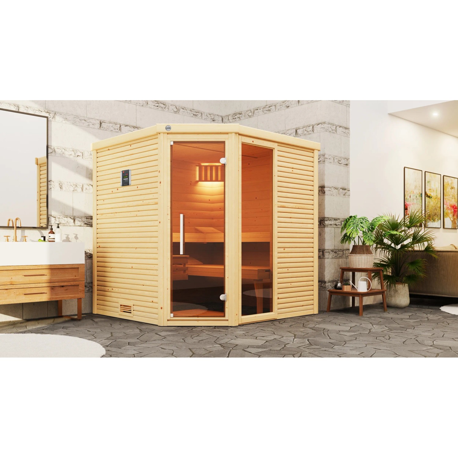 Weka Designová sauna Cubilis 2, přírodní, 198 x 198 x 205 cm + Kompakt 9 kW