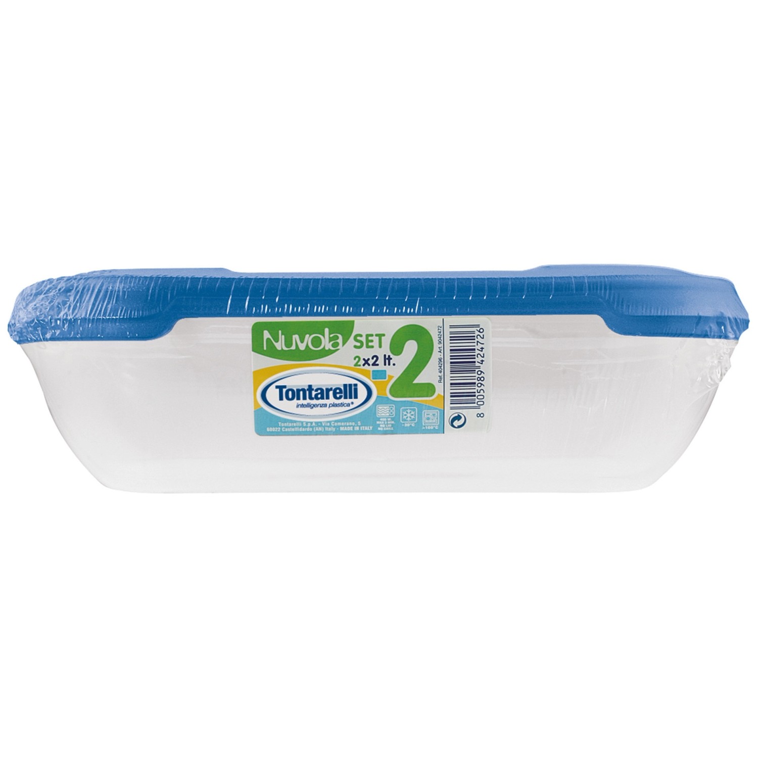 Tontarelli Dóza na potraviny NUVOLA Rectangular Set oceánová modrá 2x2 l