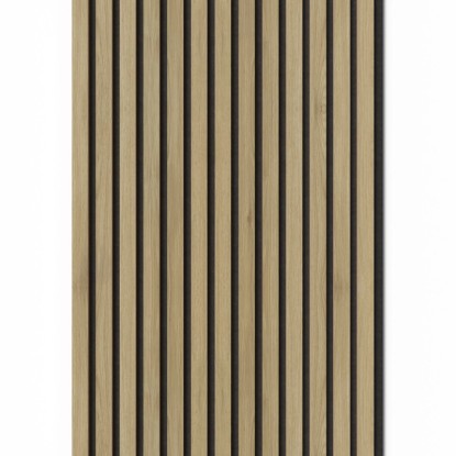 Akustický panel Denpanels Dub tmavý, 240x60 cm, s černou plstí pro lepší akustiku.