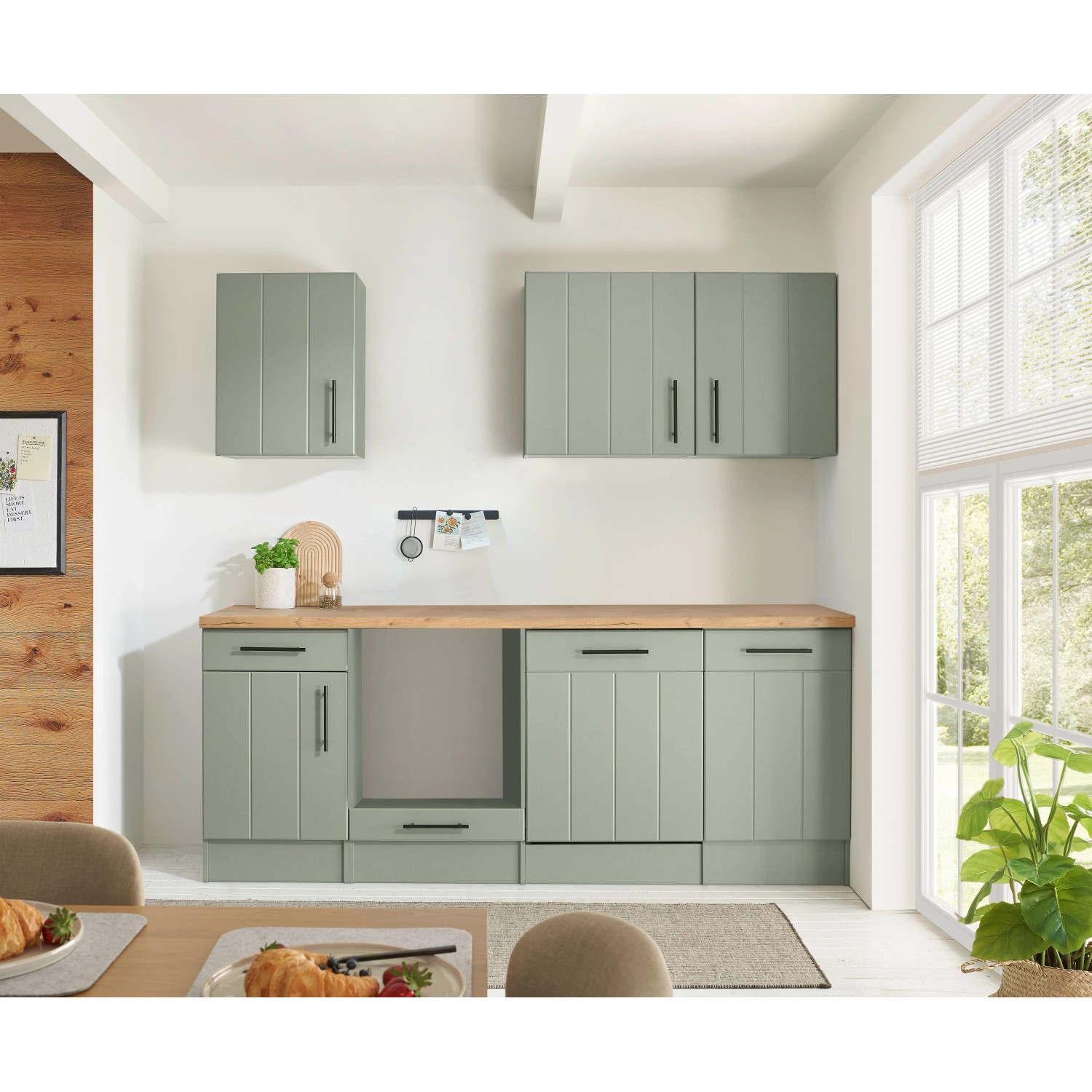 Respekta Kuchyně Anton zelená/dub divoký 220 cm-bez el. přístrojů