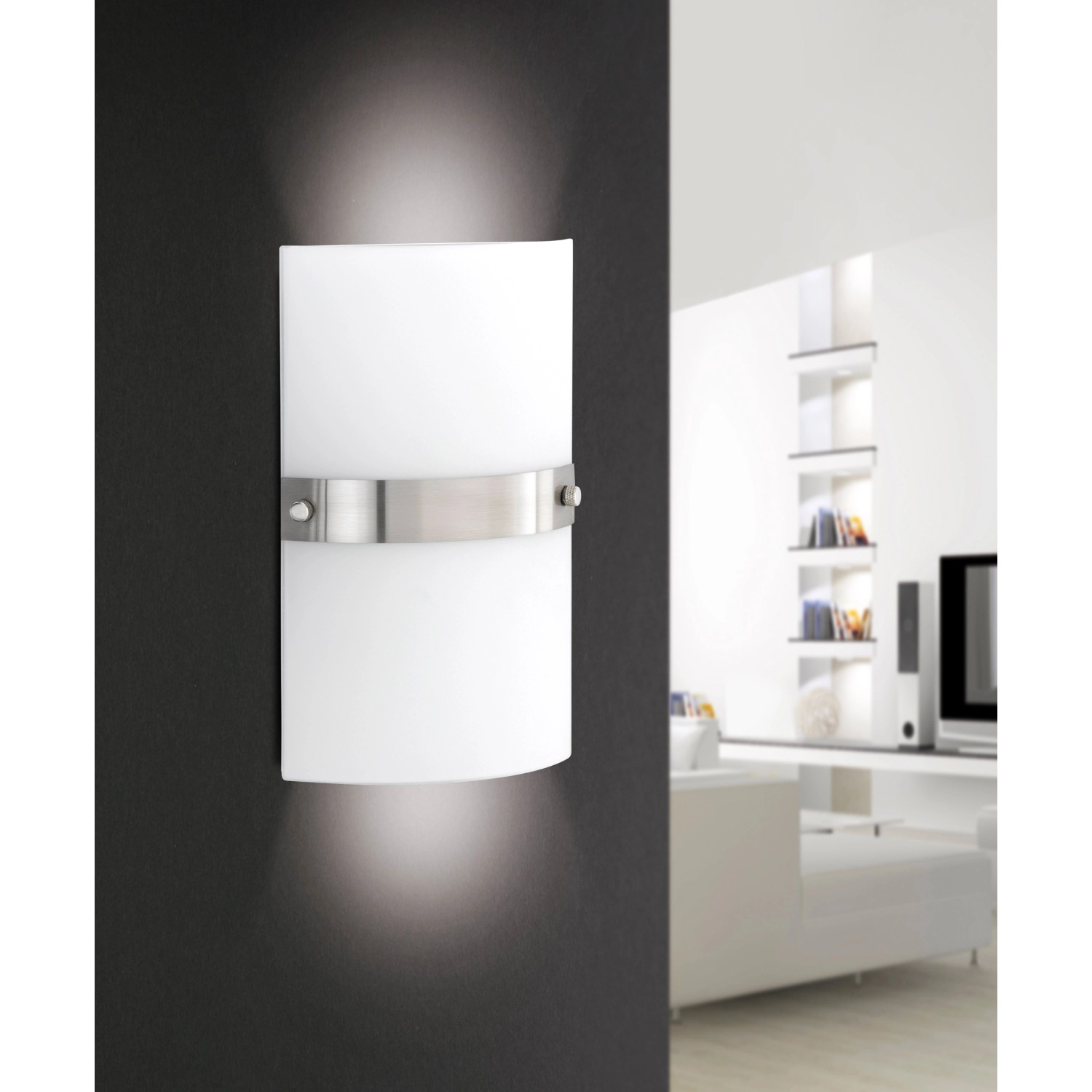 Paul Neuhaus Nástěnné svítidlo Square, ocel/mléčné sklo, 25,5 x 15,5 cm