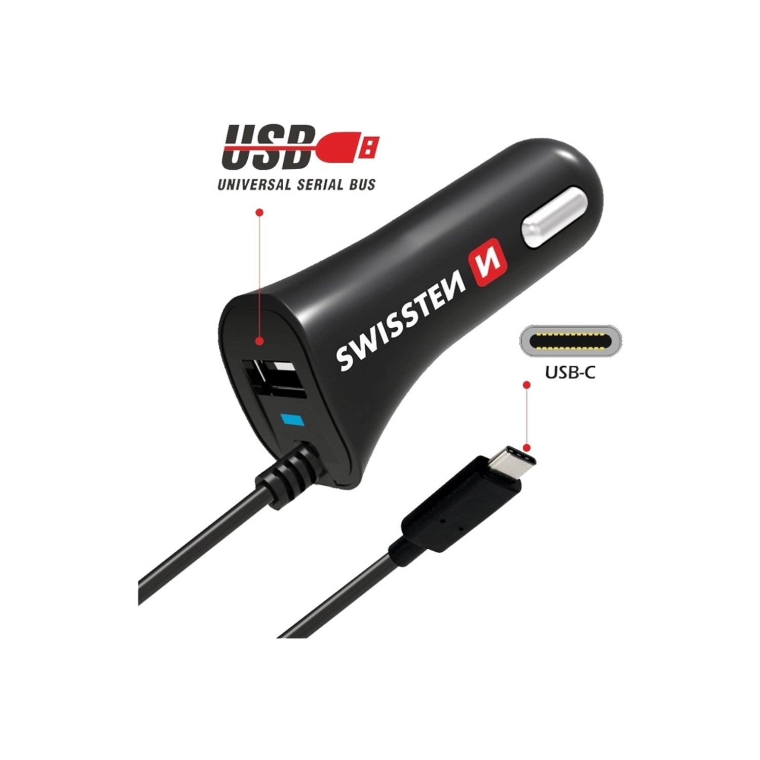 SWISSTEN Nabíječka CL, USB-A a USB-C, 2,4 A