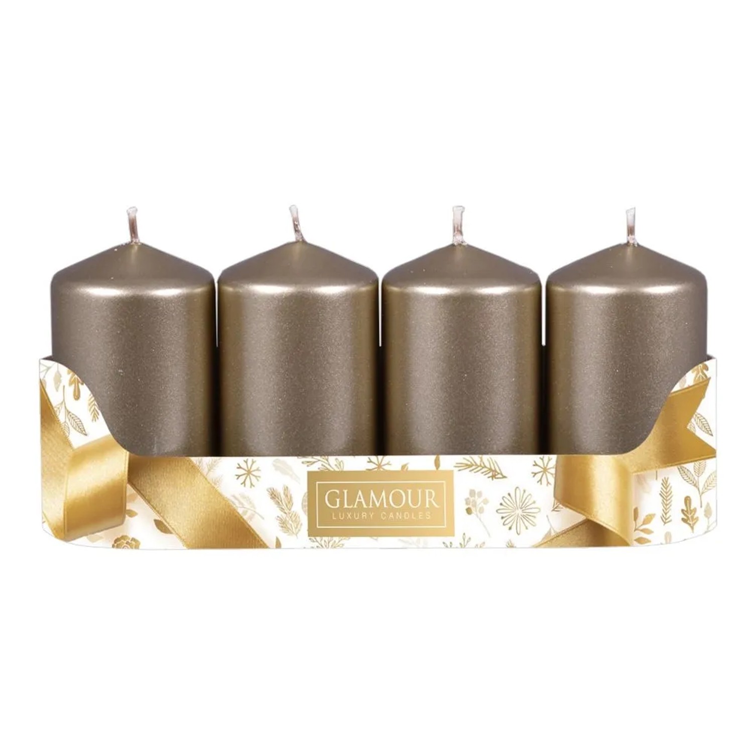 Sada adventních svíček VÁLEC metalická lesklá bílošedá 5 x 9 cm, 4 ks