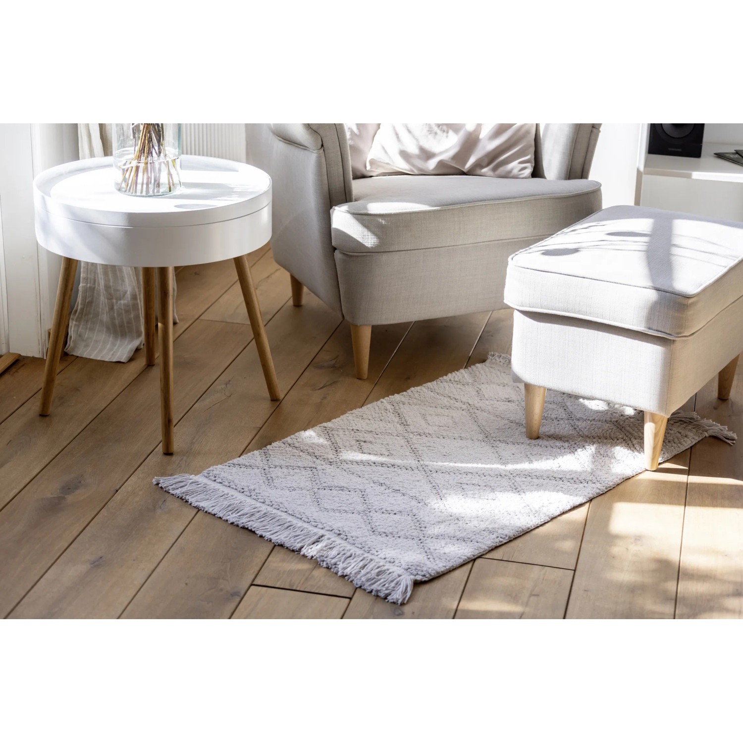 Wenko – Tappetino Scendibagno Urla In Cotone Biologico 100%, Jacquard Con Frange, Antiscivolo, 60x90 Cm, Grigio