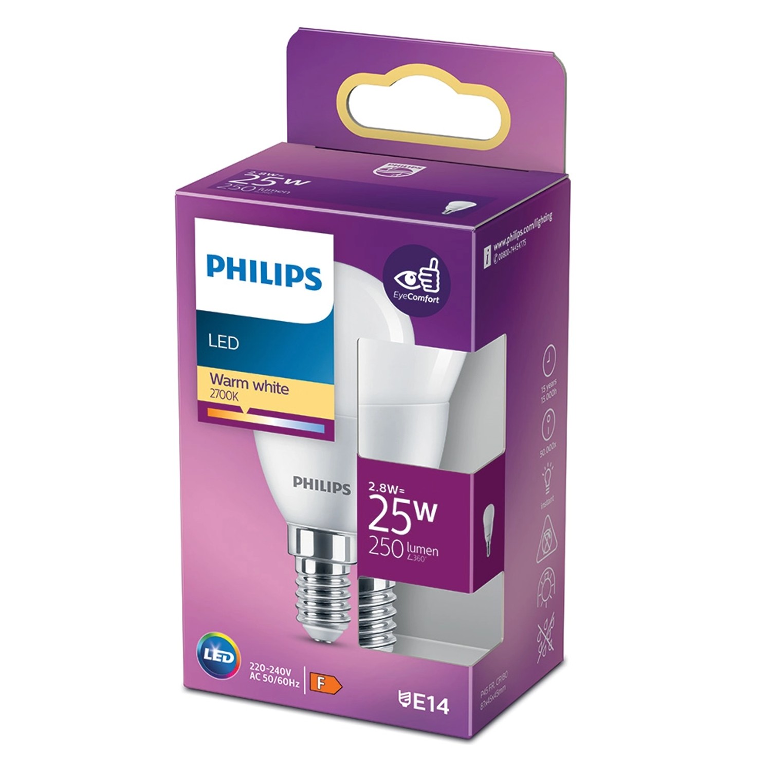 Philips Classic LED žárovka E14, 2,8 W, 250 lm, 2700 K, tvar kapky