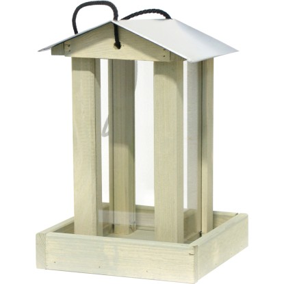 Ptačí krmítko, borovicové dřevo/akrylové sklo/zinek, 19 x 19 x 28 cm