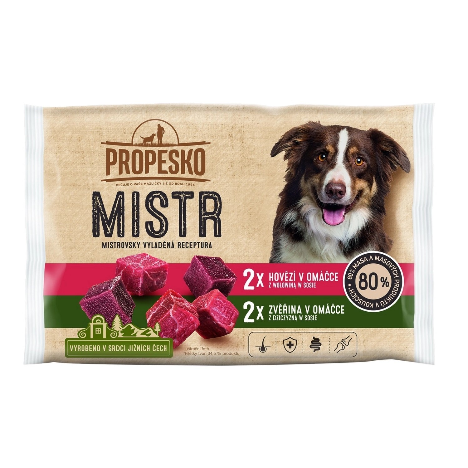 Propesko Mistr Filetky pro psy s hovězím + zvěřinou v omáčce 4x 85 g