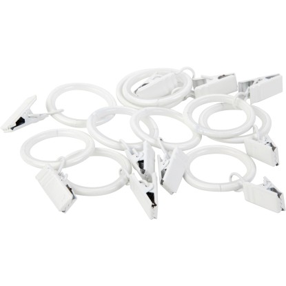 Záclonové kroužky s žabkami bílé, 10 ks, pr. 19 mm