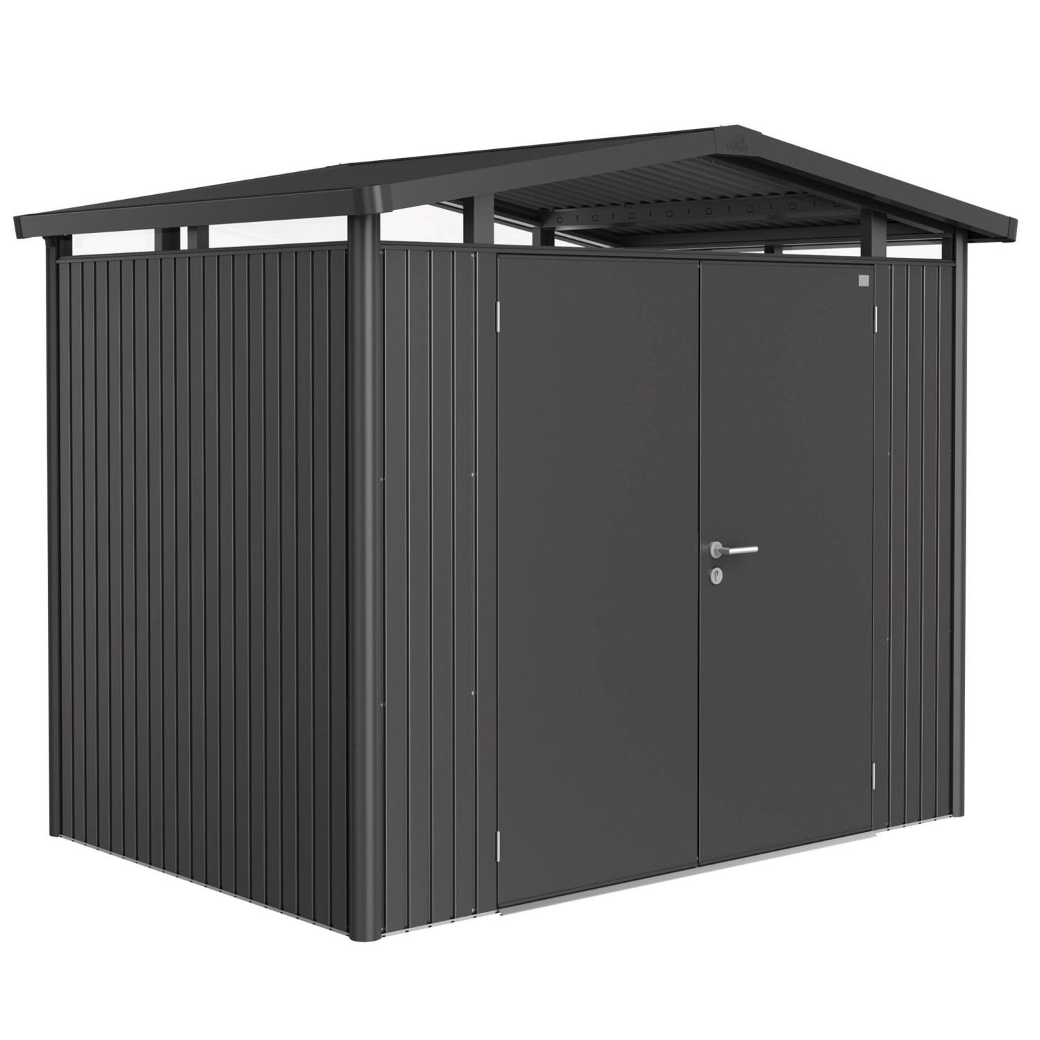 Biohort Plechový domek Panorama P2 2křídlé dveře, tm.šedá, 273 x 198 x 227 cm
