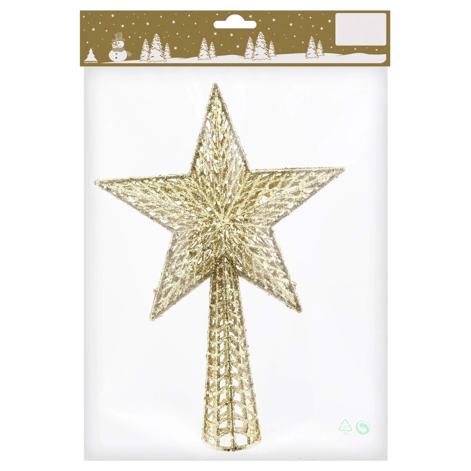 Hvězda na vánoční stromek plastová se třpytkami, zlatá