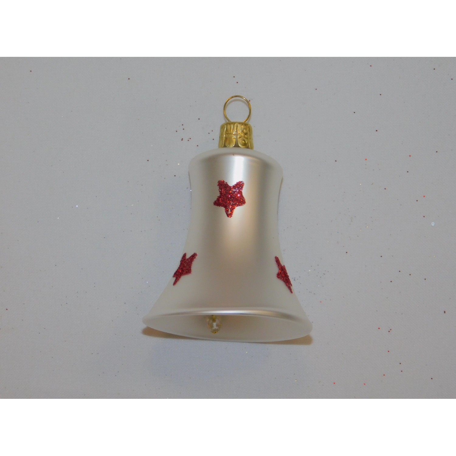 ONREX Vánoční ozdoba skleněná zvonek bílý hvězdičky 5,5 cm