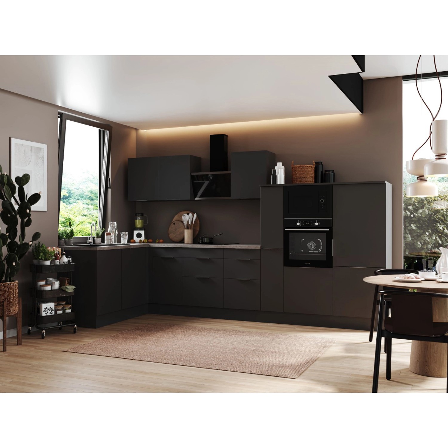 Respekta Kuchyně Elisabeth L šedá/šedá 370 cm-trouba/skl.d./dig./led./myčka/mik.