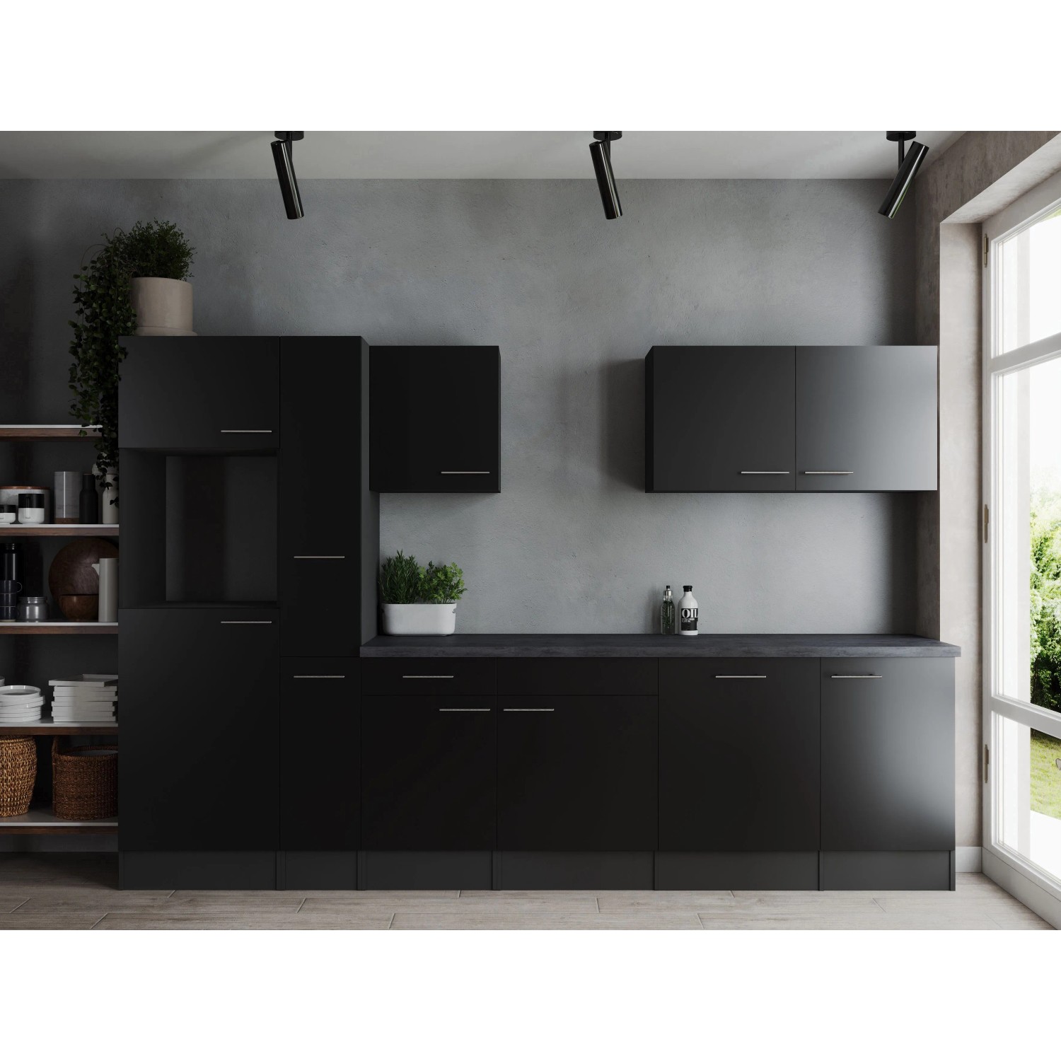 Respekta Kuchyně Oliver černá/žula 310 cm - bez el. přístrojů