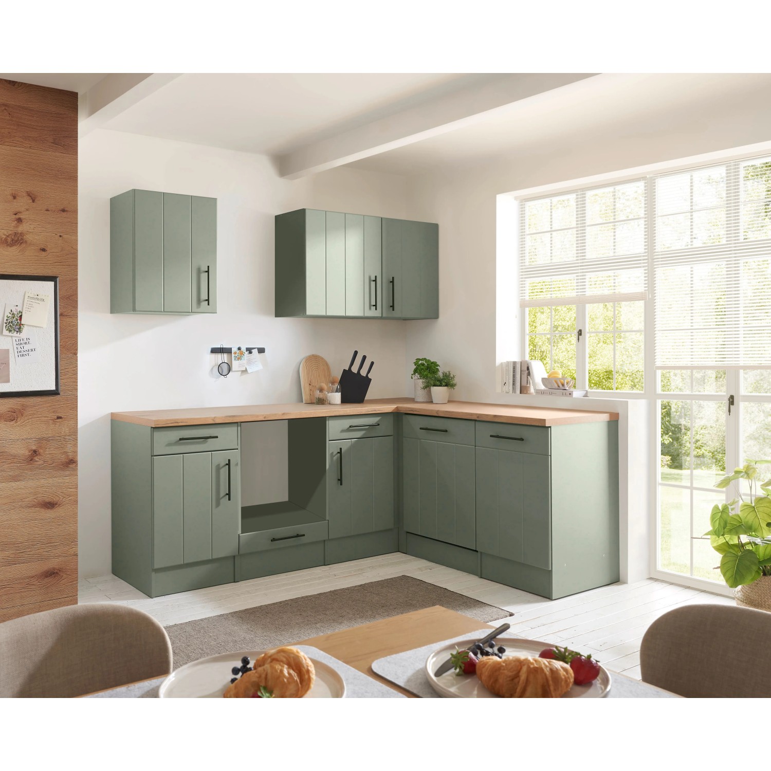 Respekta Kuchyně Anton L zelená/dub divoký 220 cm-bez el. přístrojů