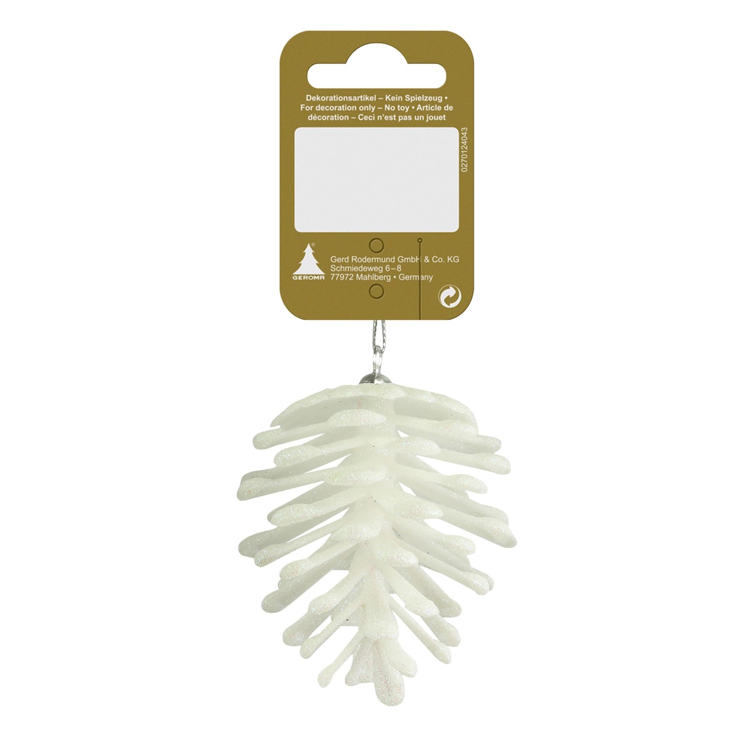 Plastová šiška se třpytkami, bílá, 7 cm