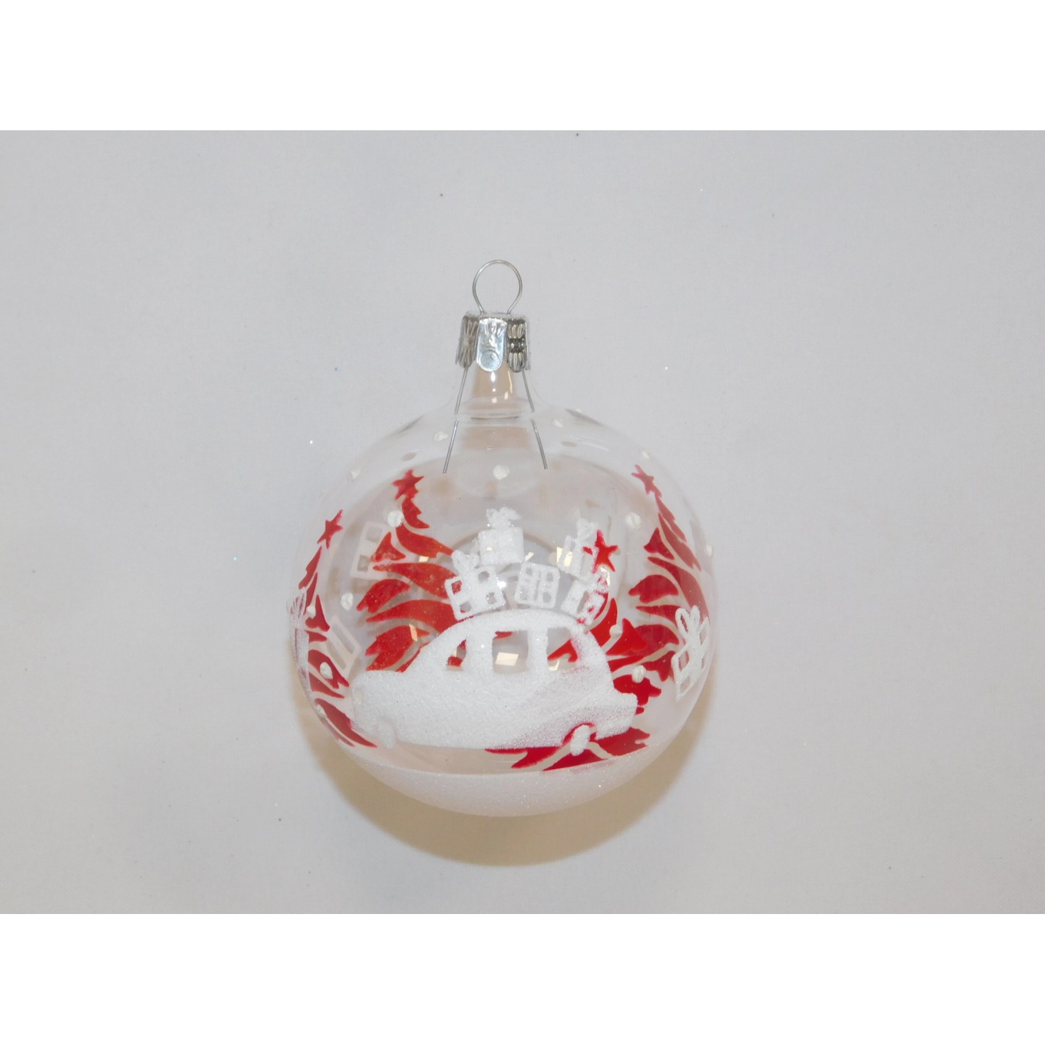 ONREX Vánoční ozdoba skleněná koule čirá auto pr. 8 cm