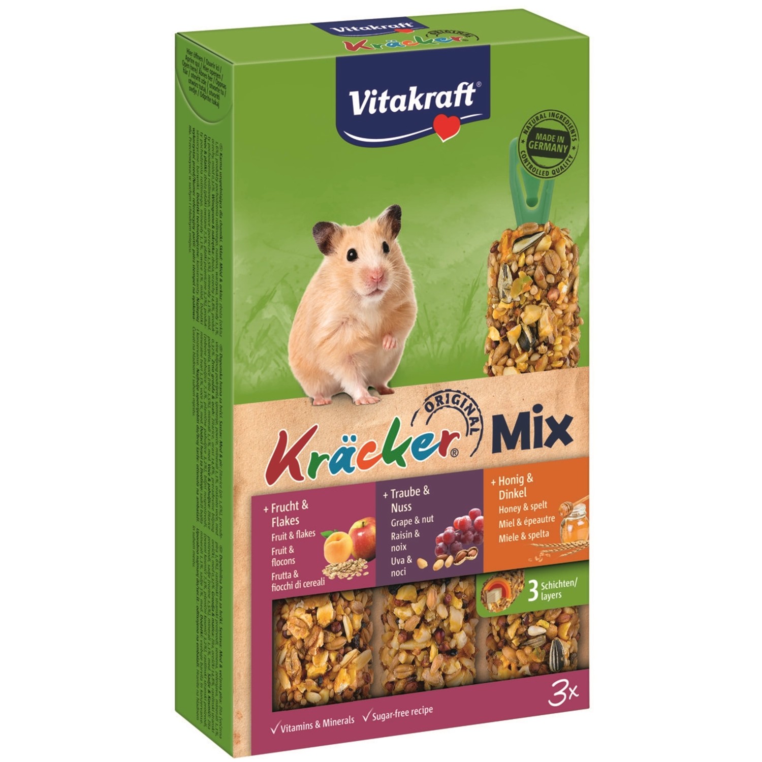 Vitakraft Kräcker Trio Mix křeček – med, ořechy a ovoce 3x56 g