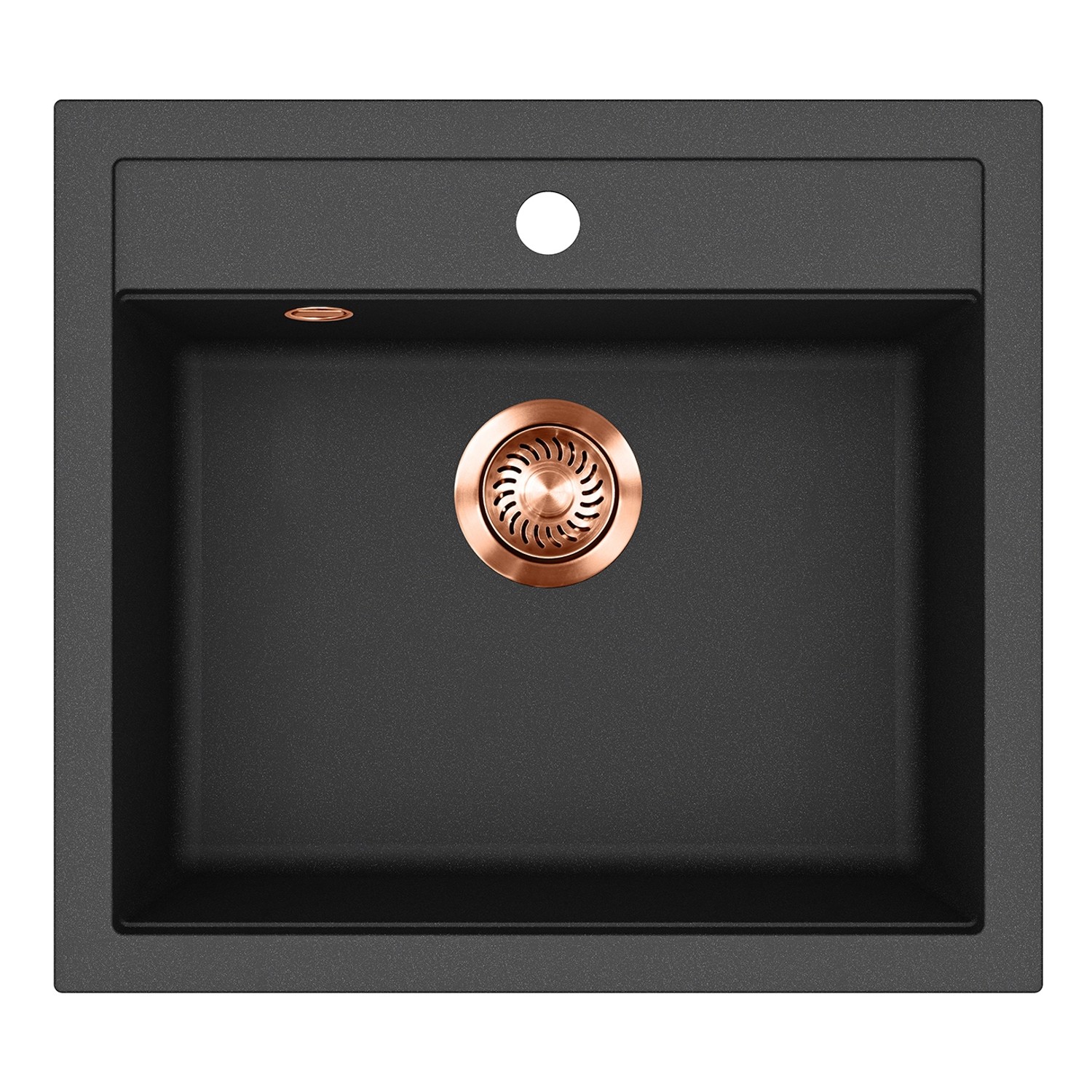 HELIKA Granitový dřez QUADRO SQQ100 černý s měděnou výpustí 56,5 x 51 cm
